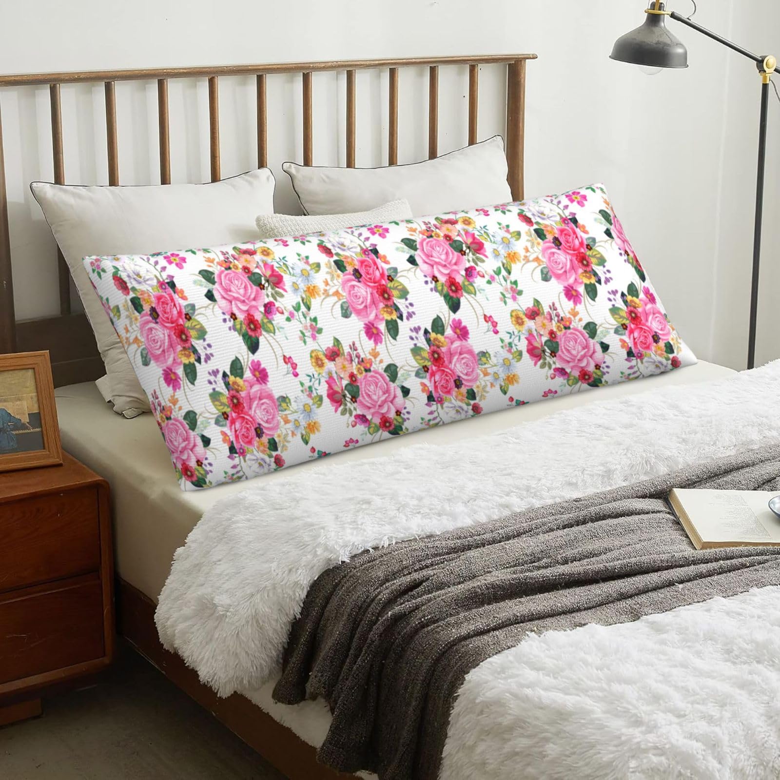 Vintage Bouquets Flower, Body Pillow Cover with Zipper,Long Body Pillowcase 20 x 60 in