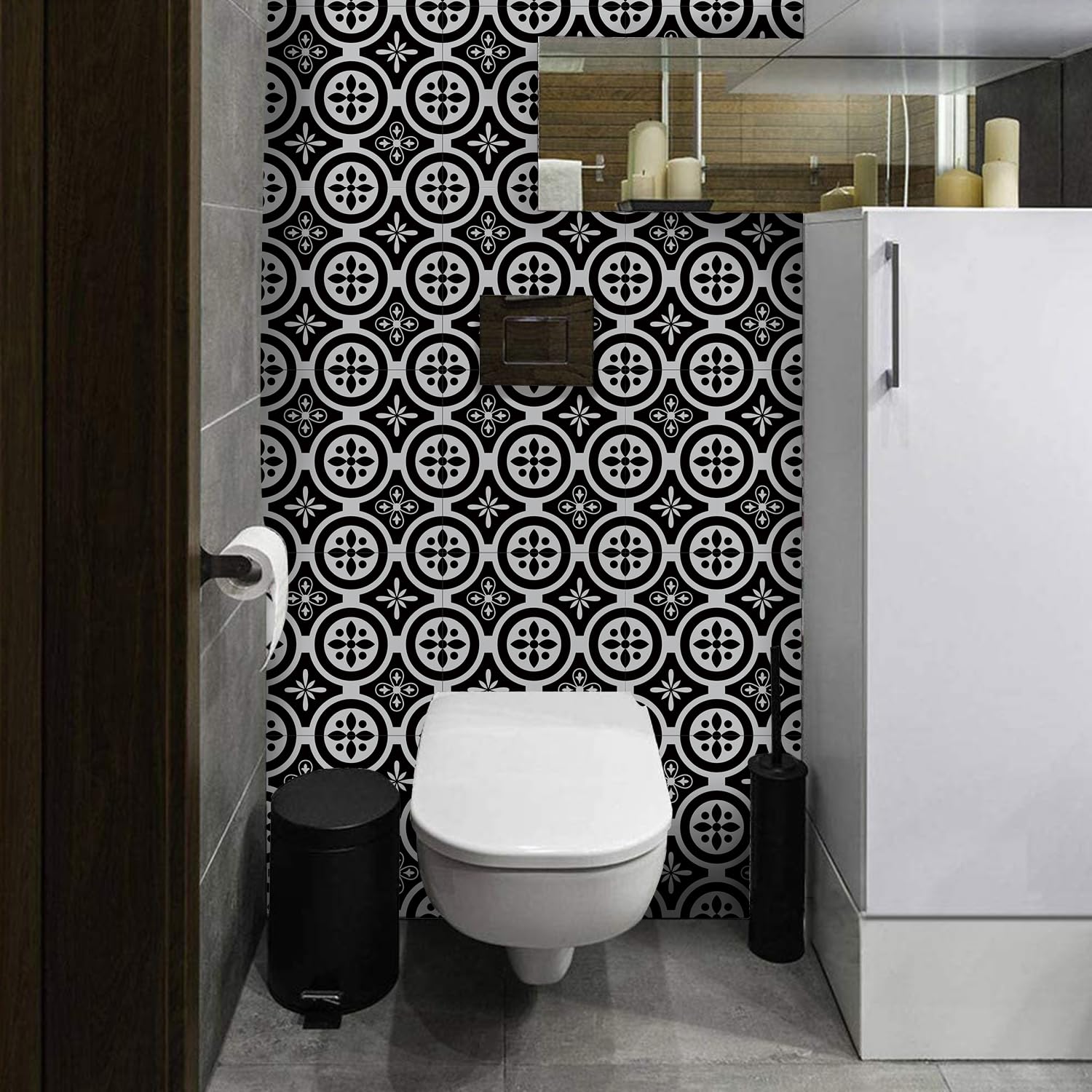Alwayspon 12Pcs 20x20cm Thickened Vinyl Floor Tiles Sticker, Peel and Stick Waterproof Backsplash Sticker Wall Tile Stickers for Kitchen Bathroom, T047