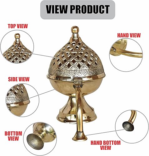 Miniatura 7 de Pure Source India Dhoop Dani de latón Soporte para Bakhoor Quemador Loban Soporte para incienso, 8 pulgadas (21.16 oz)