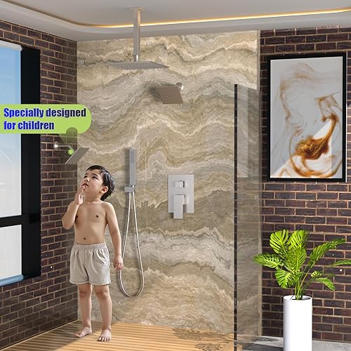 Miniatura 130 de Enga Sistema de ducha de lluvia de oro cepillado con chorros corporales, sistema de chorros de ducha de lluvia de 12 pulgadas, juego de grifo de Oro