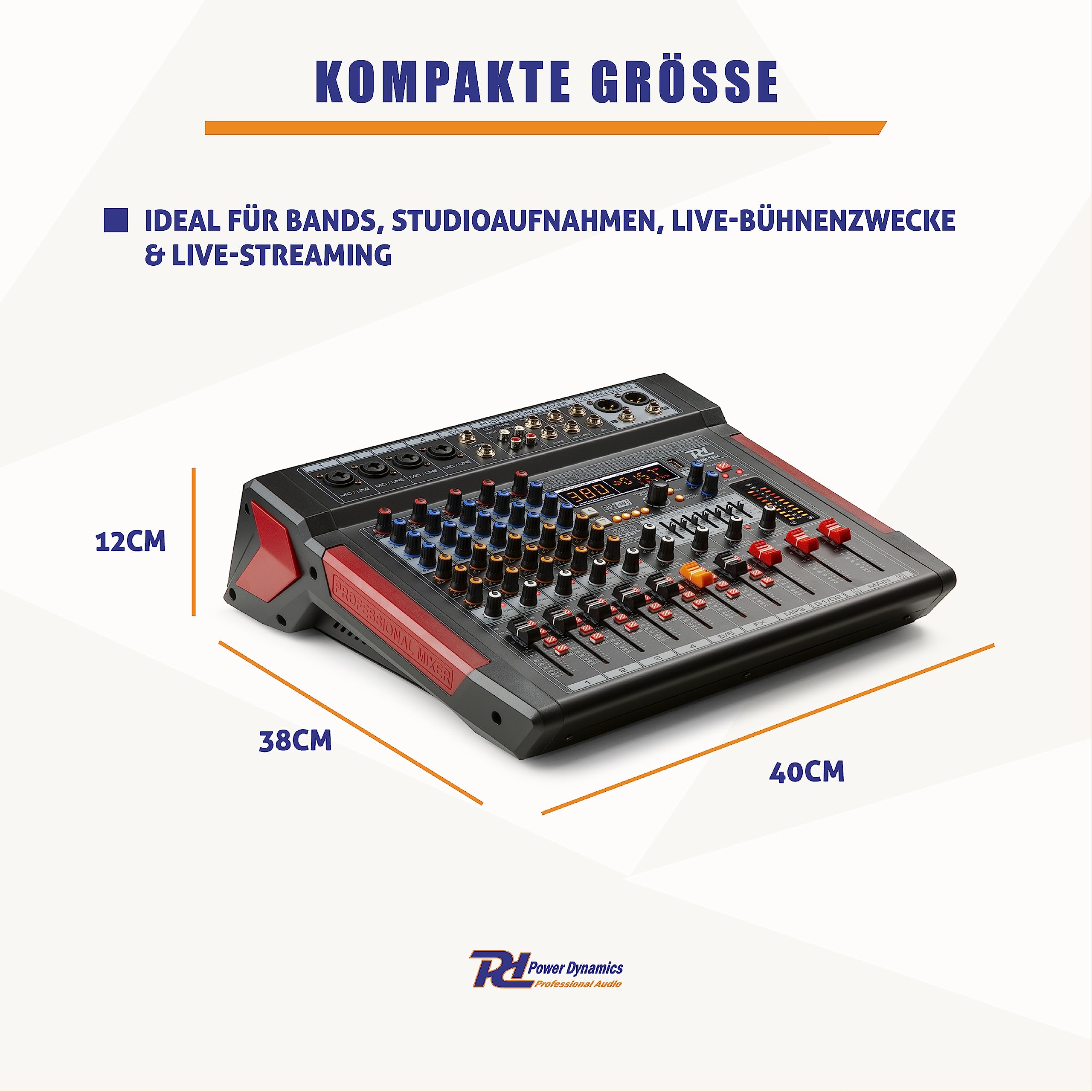 Power Dynamics PDM-T604 Stage Mixer 6-Channel DSP/MP3, professionelles Audio Mischpult, Audio Mixer, Soundmischpult
