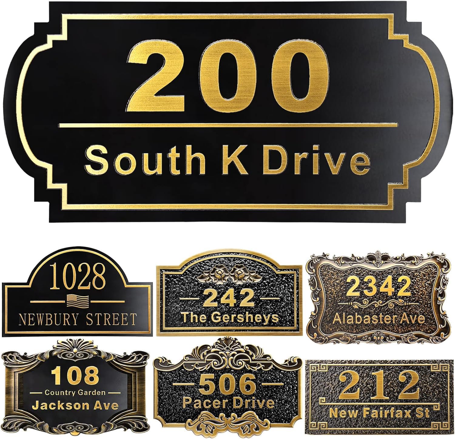 Personalized House Address Plaque 12" Cast Numbers for Outside Custom Street Name Address Sign Plate Vintage for Mailbox Door Room Classic Wall Outdoor Antique Brass — image 1