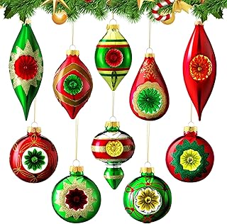 Thyle 10 Pcs Vintage Christmas Ornaments Glass Christmas Antique Decorat...