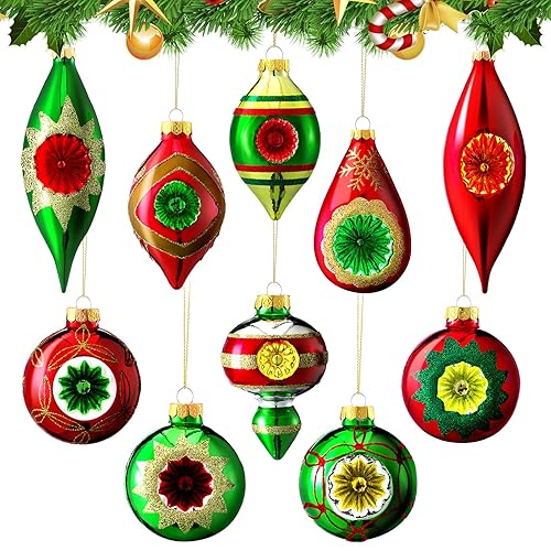 Thyle 10 Pcs Vintage Christmas Ornaments Glass Christmas Antique Decorations