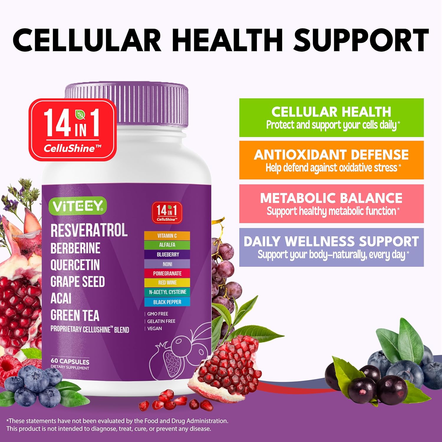 Viteey 14in1 CelluShine Capsule Blend 60 Count 1 Pack
