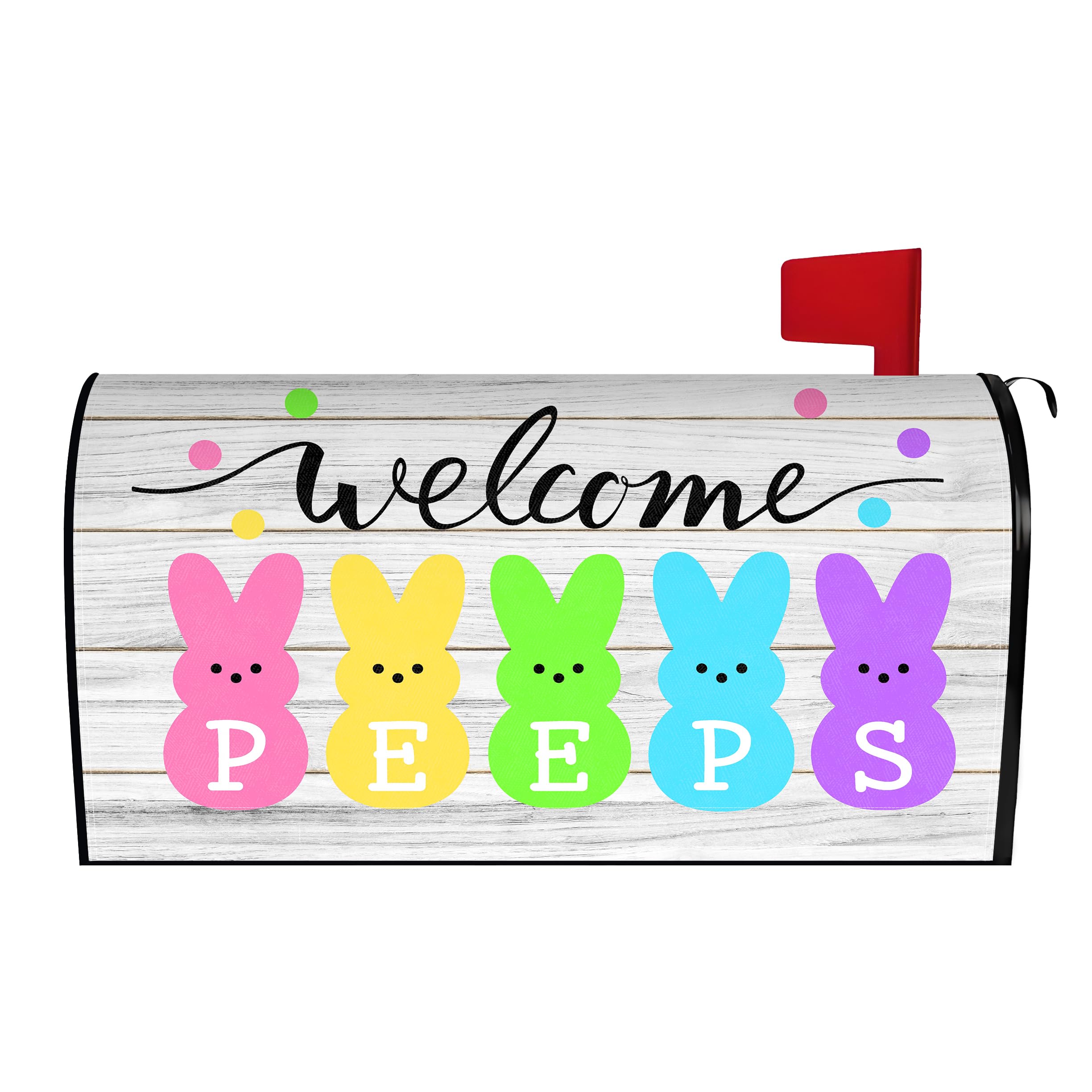 Easter Mailbox Cover 21x18 Inch, Welcome Peeps Post Letter Box Covers, Spring Easter Seasonal Holiday Magnetic Waterproof Mail Wraps for Outdoor Yard Garden Standard Mailbox Decor