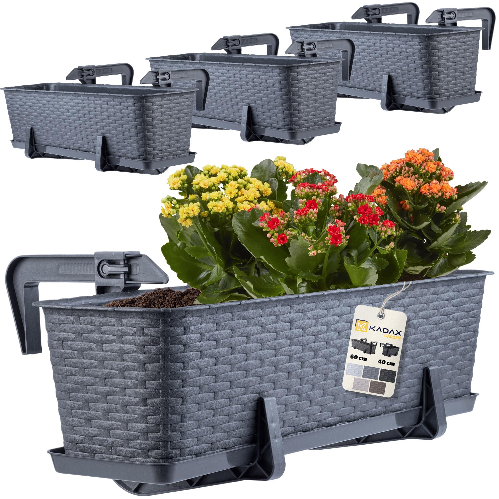 KADAX Blumenkasten Set, Balkonkasten – Kunststoff Pflanzkasten für Balkon & Garten, Wetterfest & Stabil, Ideal für Blumen & Kräuter
