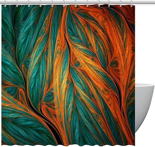 Cortina de ducha de hojas tropicales, impermeable, lavable, juego de cortinas de baño de poliéster con ganchos, 72 x 72 pulgadas