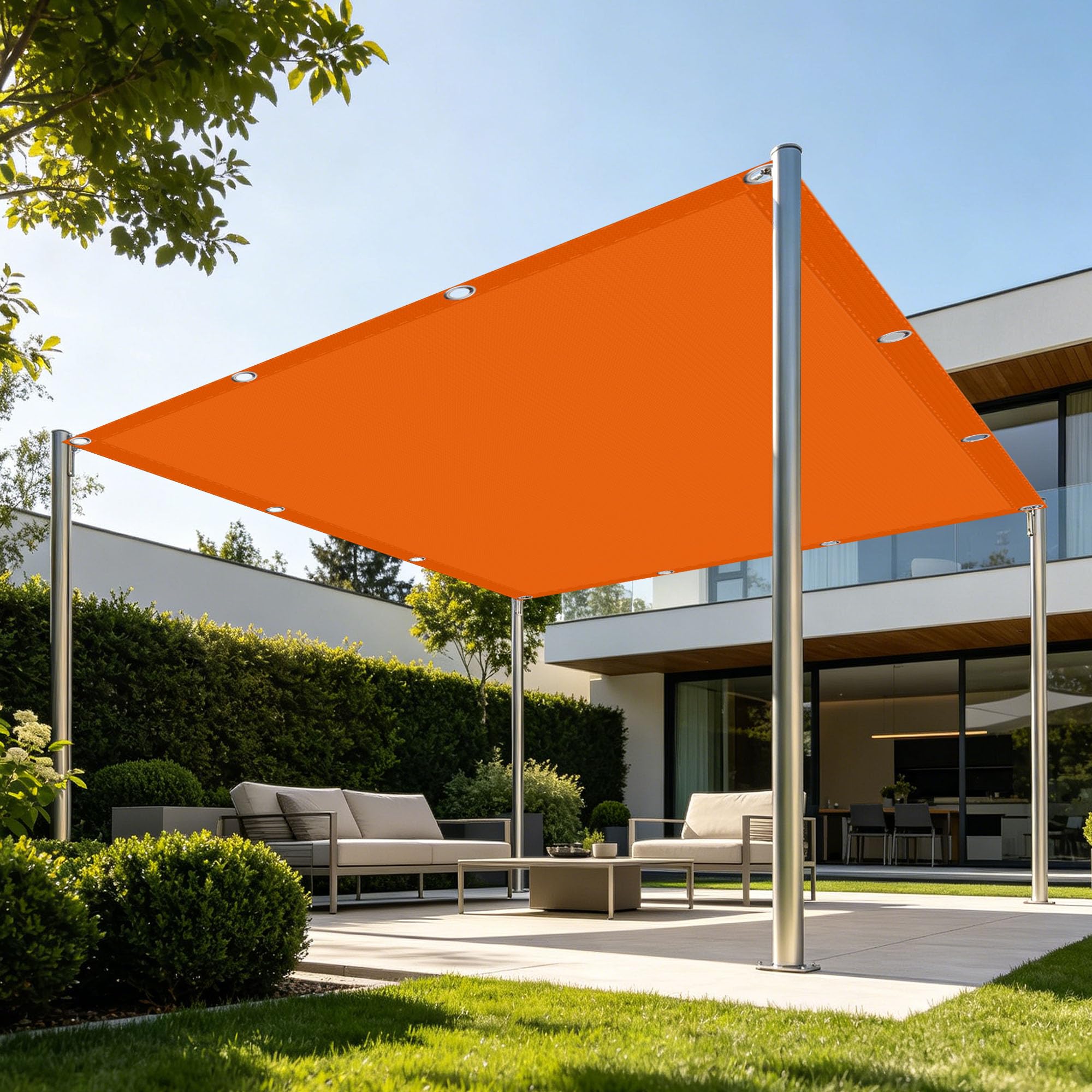 Toile ombrage imperméable rectangulaire 4x4m orange pour terrasse et jardin