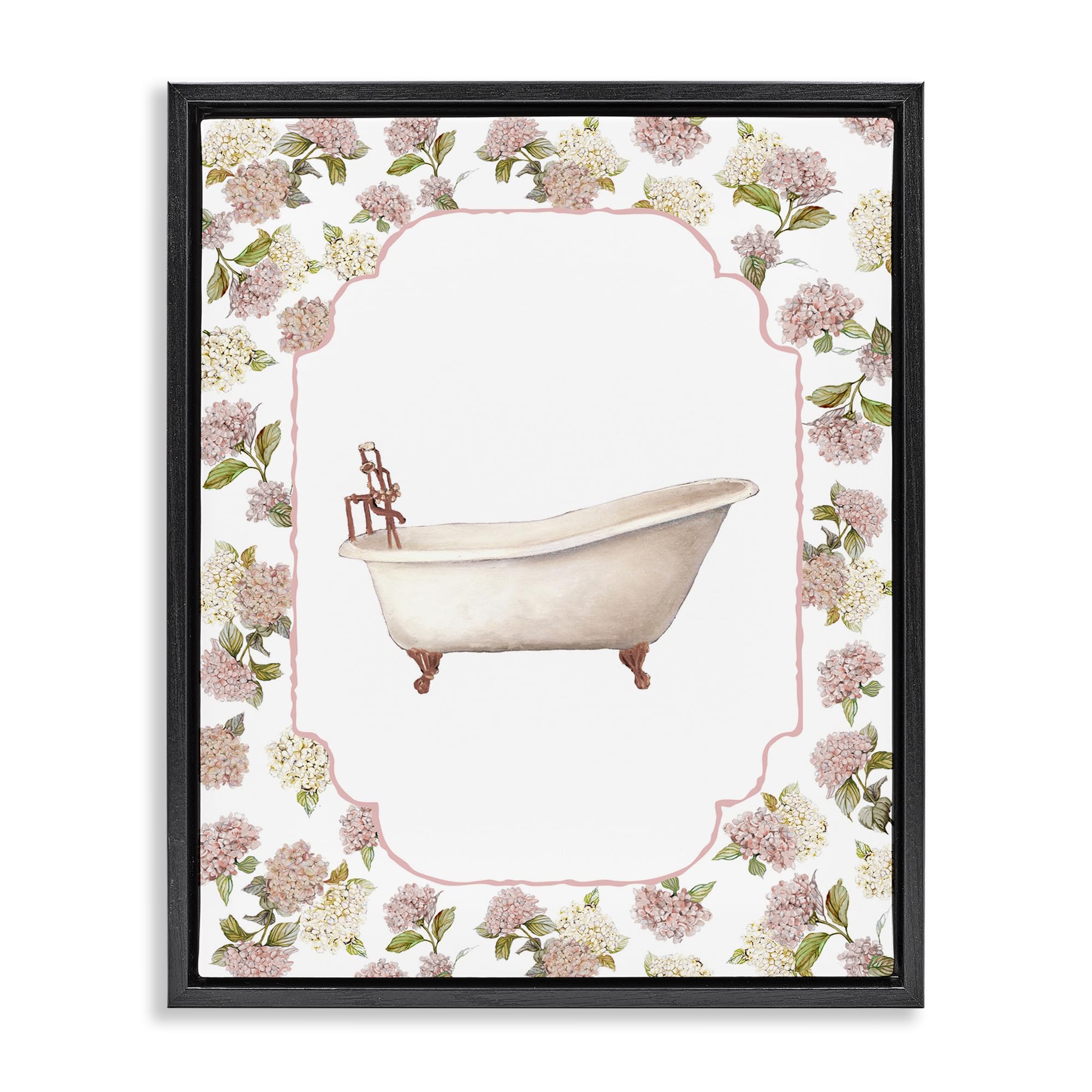 Stupell Industries Jet Black (Matte) Elegant Hydrangea Bathtub Floral, 16 X 20 Inch Canvas In Floater Frame