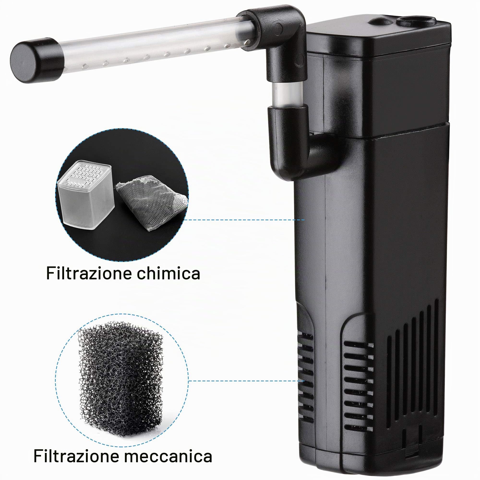 NICREW Filtro Acquario Interno Silenzioso e Potente, Filtro Interno Acquario con Flusso Massimo di 150L/H, Adatto per Acquario Fino a 20L
