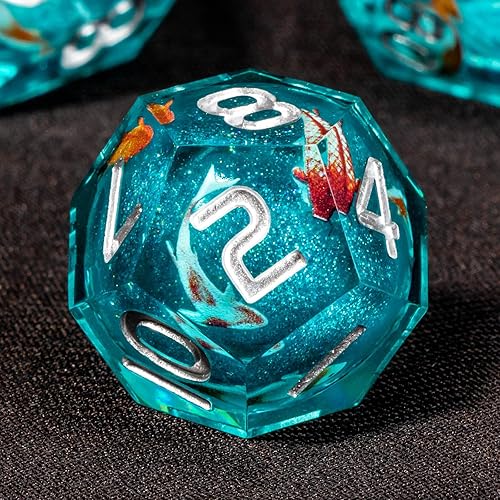 Miniatura 8 de OUKELANWO Liquid Core Koi Fish - Juego de dados DND con caja de regalo, 7 dados poliédricos de resina de borde afilado para juegos de rol de
