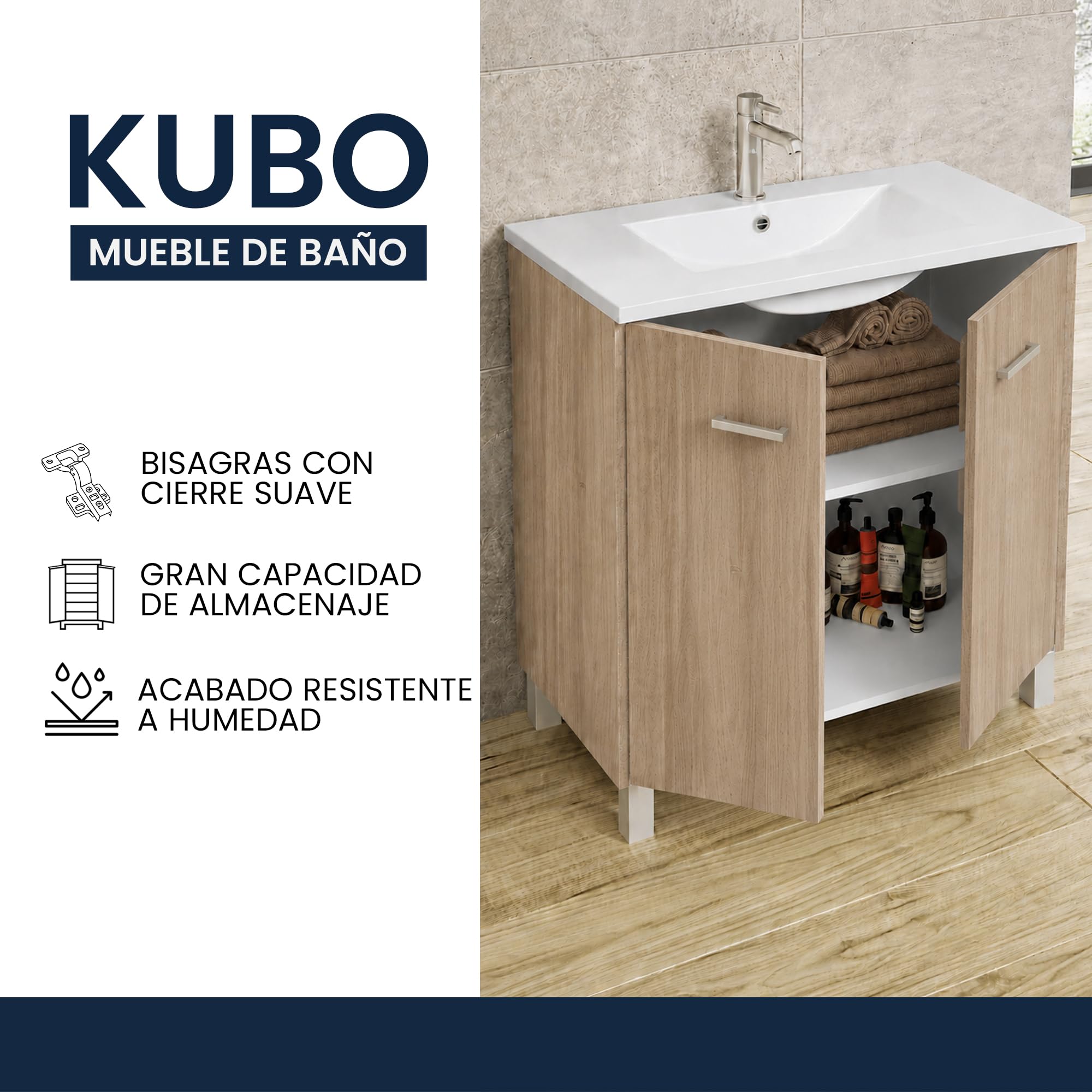 Mueble Baño 80cm Lavabo Baño No Incluye Espejo | Bajo Lavabo Compacto Preinstalado de Fábrica · Lavabo con Pie de Porcelana Ideal
