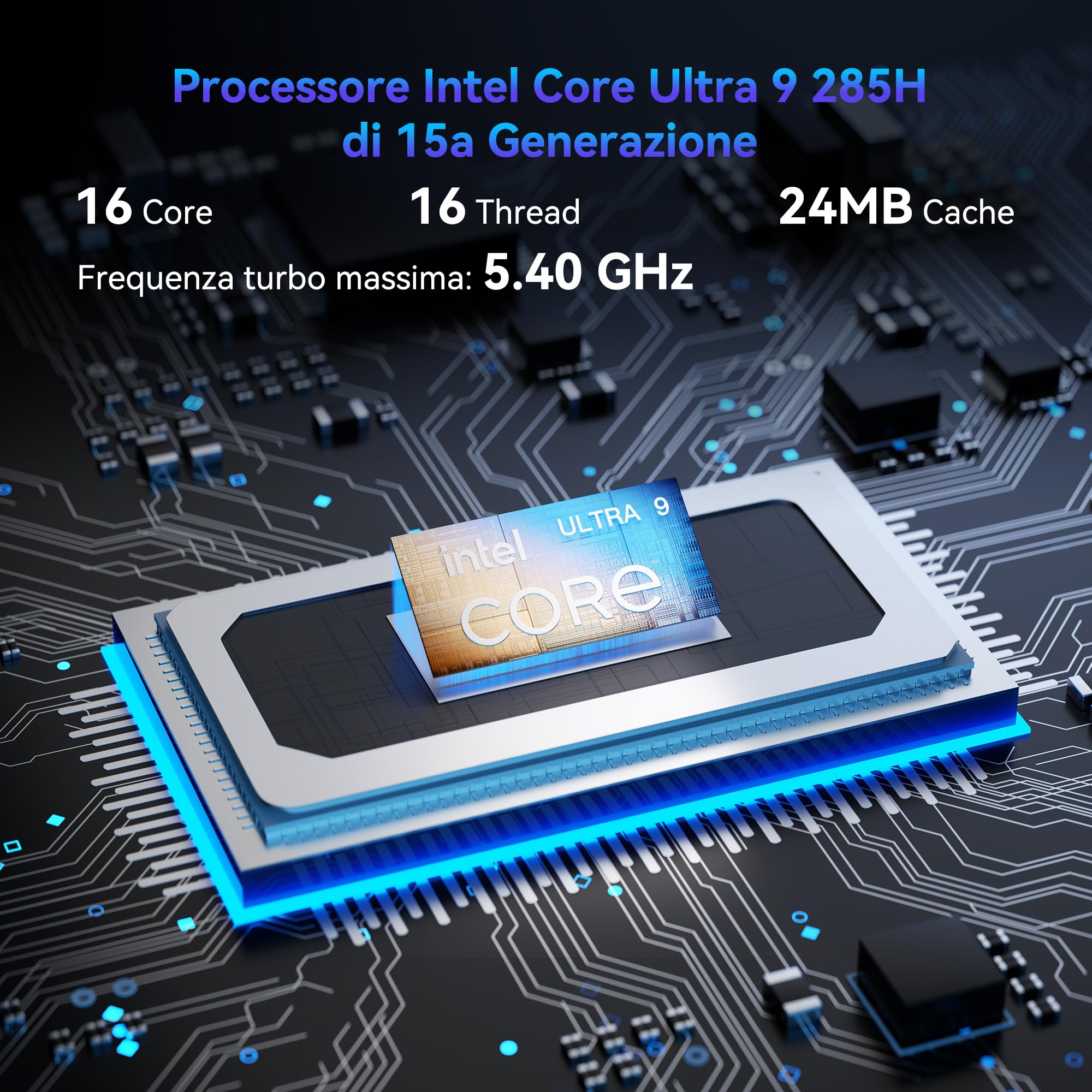 GEEKOM IT15 con Intel Ultra 9 285H (15a generazione), 32GB DDR5 RAM e 2TB SSD(Espandibile fino a 128 GB + 8 TB), 99 TOPS | supporto 8K a 120 Hz | WiFi 7 | Windows 11 Pro per Editing Video e Gaming