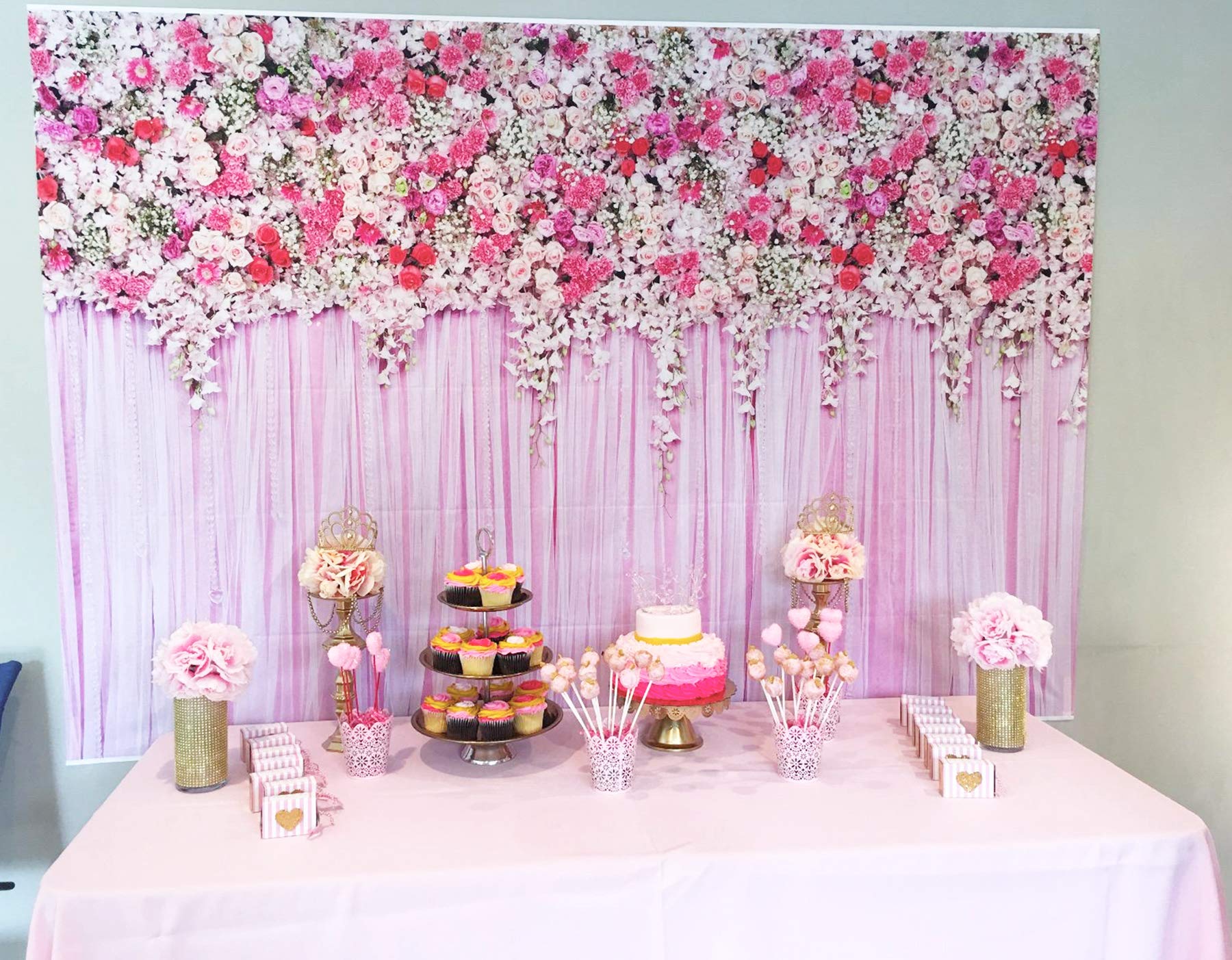 ウェディング フォトブース ピンクフラワー Amazon | Sensfun 10x6.6フィート 花柄壁 ウェディング フォトブース