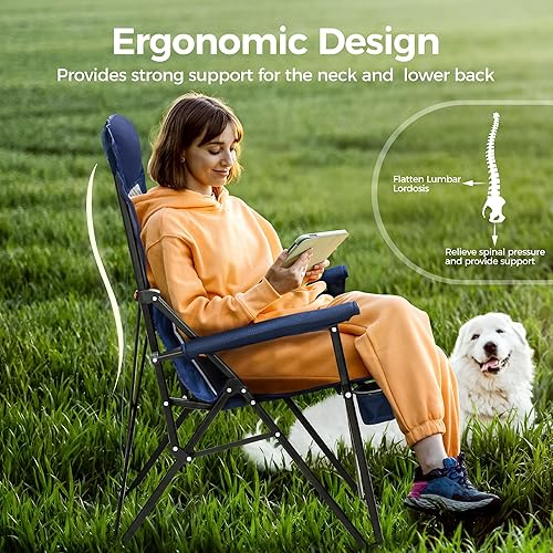 Miniatura 6 de ALPHA CAMP Sillas de campamento resistentes con respaldo alto con portavasos, silla plegable de gran tamaño con reposacabezas, césped con bolsillo