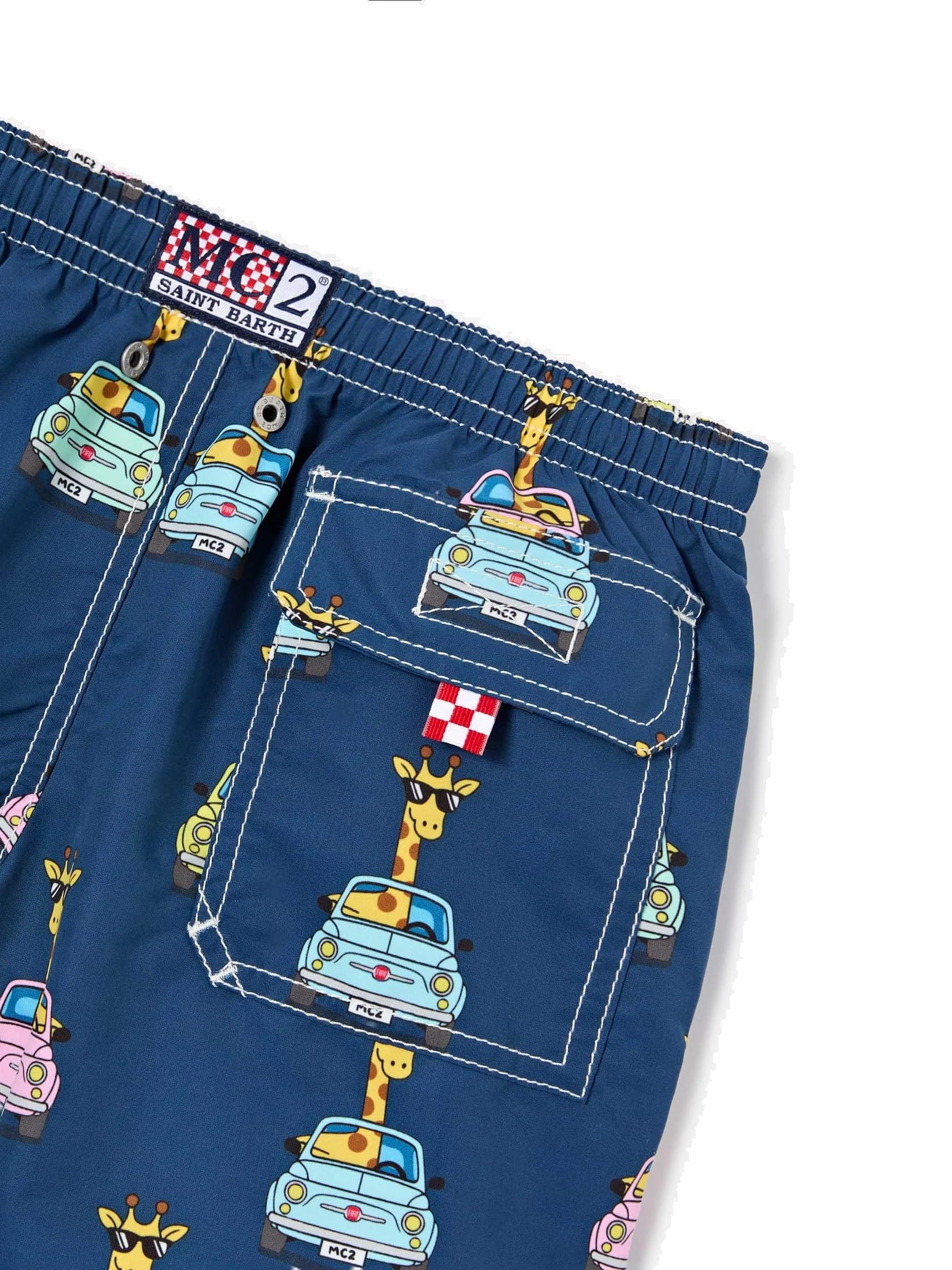 Saint Barth MC2 Costume Boxer Mare Jean Blu Stampa Giraffe in Auto