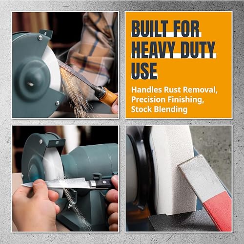 Miniatura 11 de POWERTEC Muela amoladora de banco de 8 pulgadas, grano 36 y 100, muela abrasiva de óxido de aluminio blanco para amoladora de banco y pedestal, eje