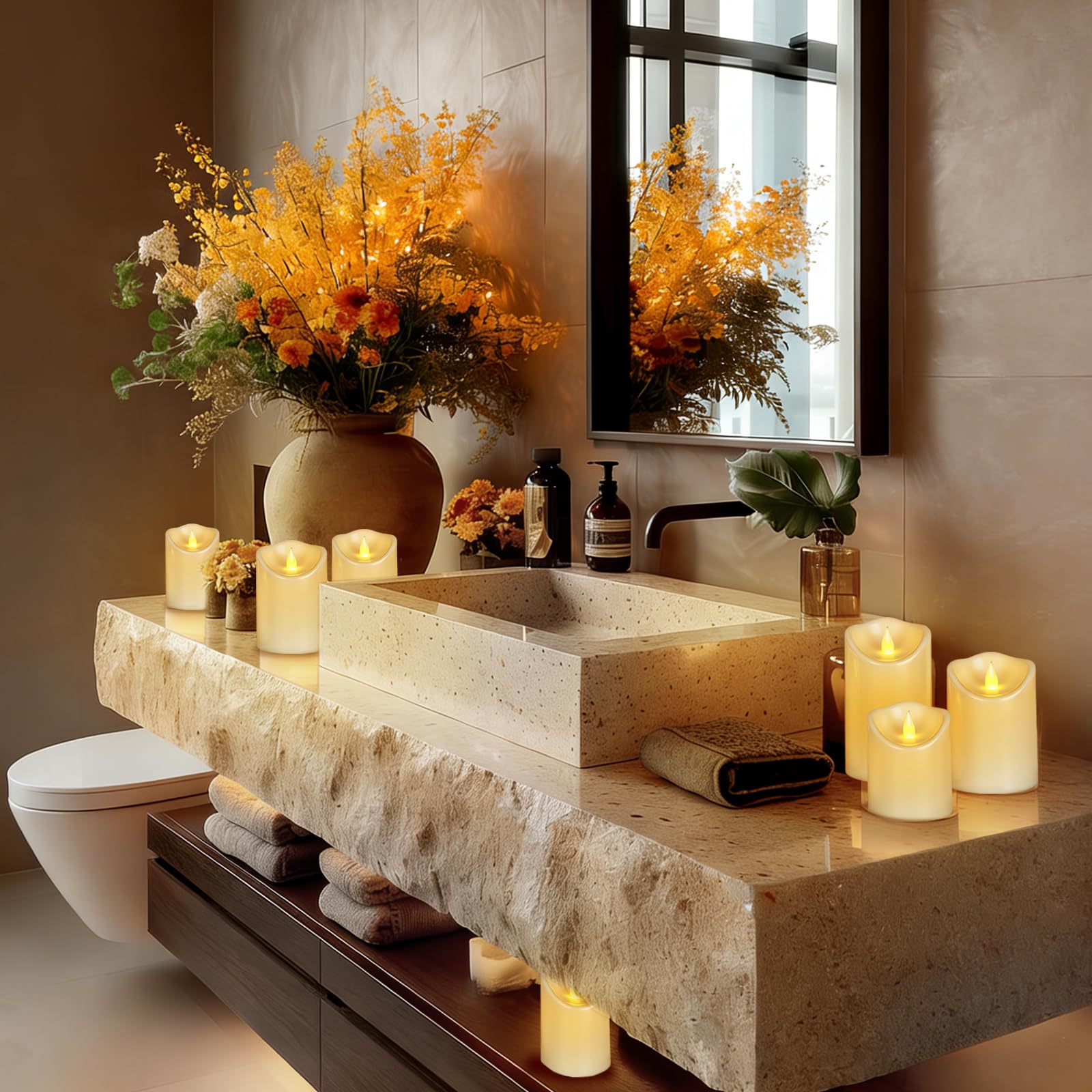 Paquete de 3 velas sin llama con control remoto y temporizador, color marfil, impermeables, para exteriores, velas LED (3 x 4 pulgadas, 5 pulgadas, 6 pulgadas), funcionan con pilas para
