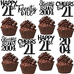30PCS Black 21st Birthday Cupcake Toppers Glitter Twenty One Happy 21st Straight Outta 2004 Cupcake Picks for Cheers to 21 Years Birthday Anniversary Party Decorations Supplies