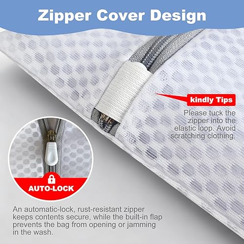 Miniatura 2 de Bolsas de lavandería de malla de panal mejoradas, bolsas de lavandería duraderas de 12 x 16 pulgadas con cremallera resistente para prendas