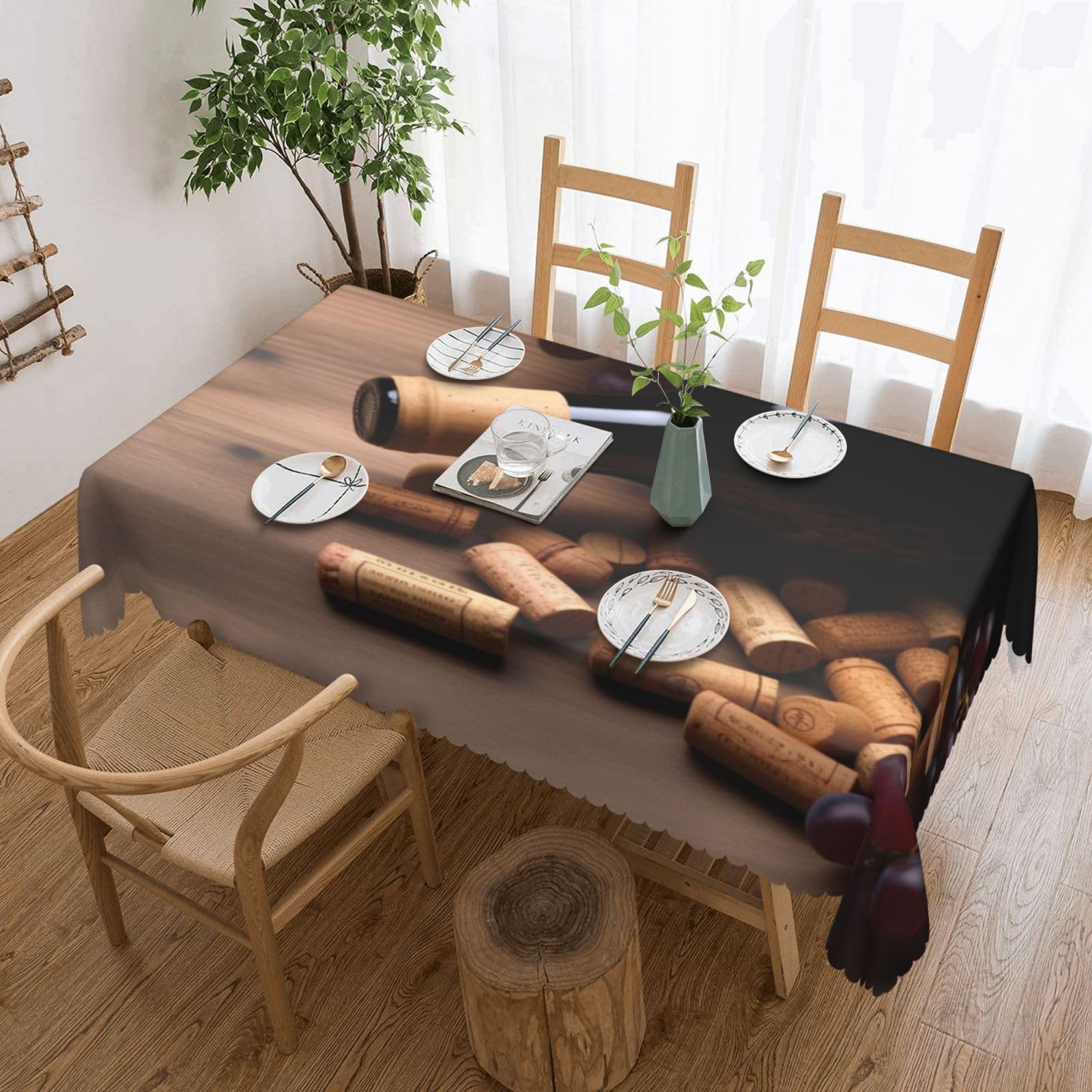 Nappe rectangulaire lavable en liège de table imperméable rustique 137x183