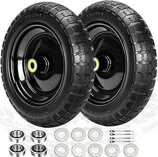 Upgraded 13" Flat Free Wheel Replacement GOR Garden Cart for Tires and Wheels 4.00-6 Solid Tires and Wheels with 5/8" Bearings 13" Without Flat Wheels for GOR Garden Carts, Hand Trucks, Garden Carts
