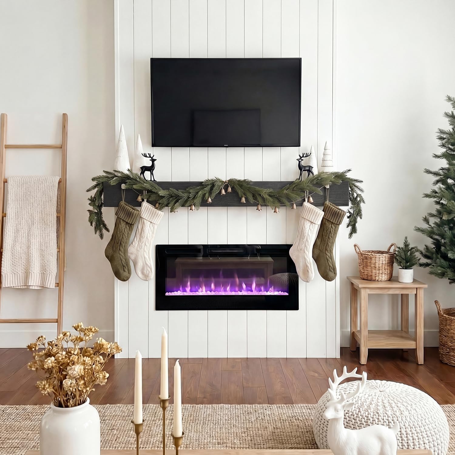 63 Inch Modern Black Floating Fireplace Mantel,Pre-Assembled Real Wood Veneer Shelf,Wall-Mounted Mantles for Over Fireplace,Heavy-Duty Toggle Bolts Included