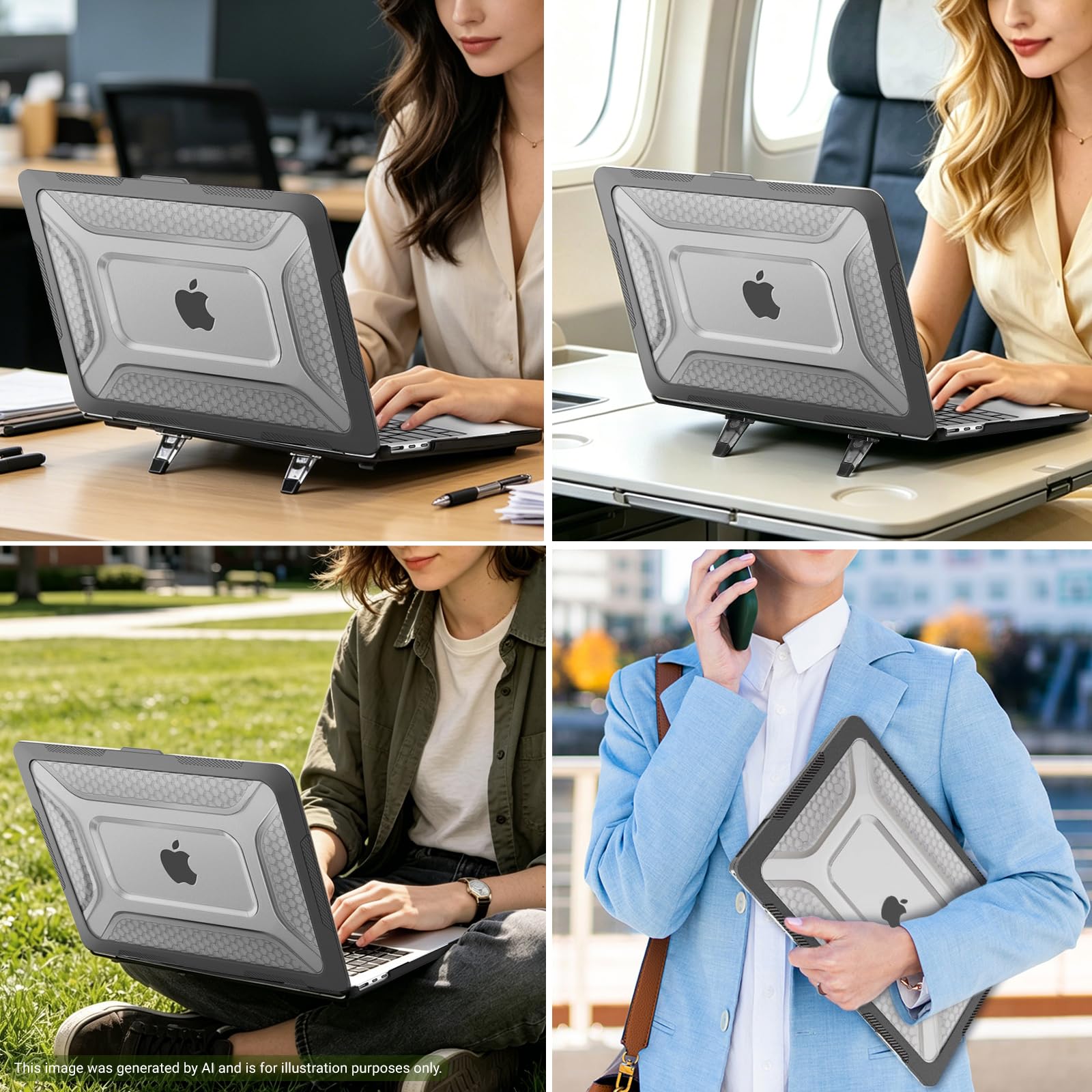 MOSISO Coque Compatible avec MacBook Air 13 Pouces M5 M4 M3 M2 2026-2022 | Nid d'abeille Antichoc TPU Étui avec Béquille Pliable&FilmClavier,Pour MacBook Air 13,6" A3449 A3240 A3113 A2681,Noir
