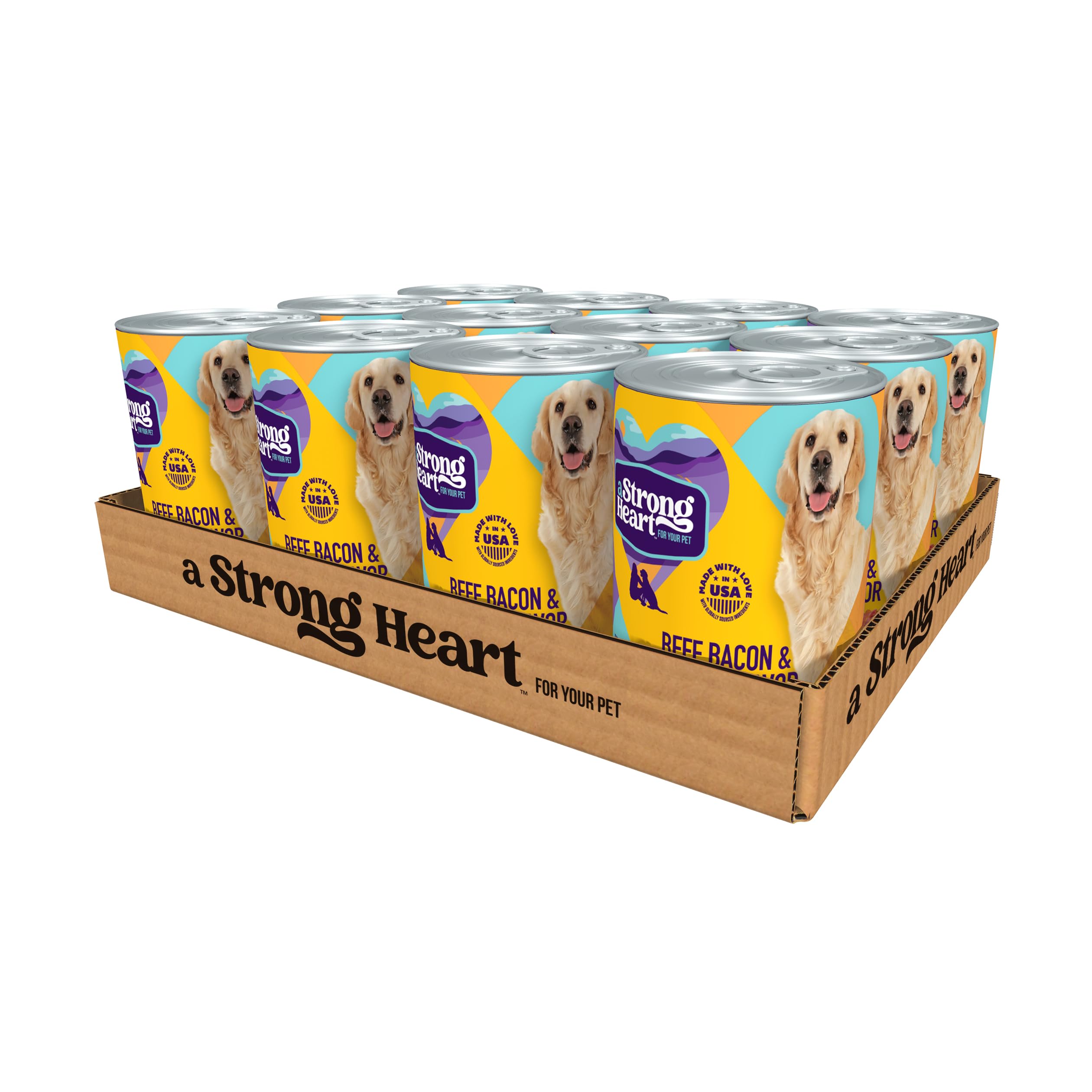 A Strong Heart Wet Dog Food, Beef, Bacon & Cheese Flavor - 13.2 oz Cans (Pack of 12), Made in The USA with Real Beef