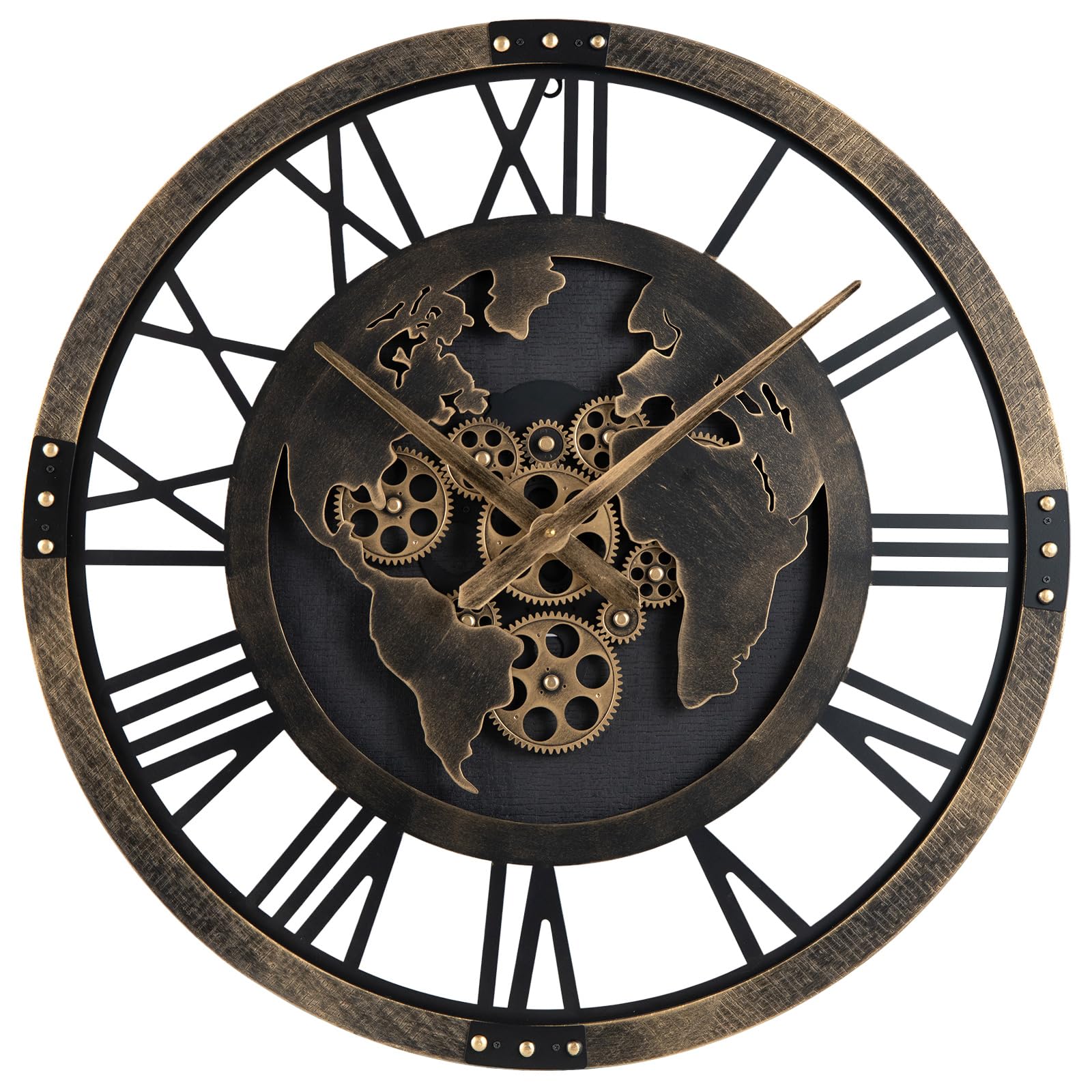 COSTWAY Grande Orologio da Parete 68 cm a Ingranaggi con Mappa del Mondo | Orologio in Metallo Decorativo Silenzioso per Soggiorno Camera da Letto Cucina