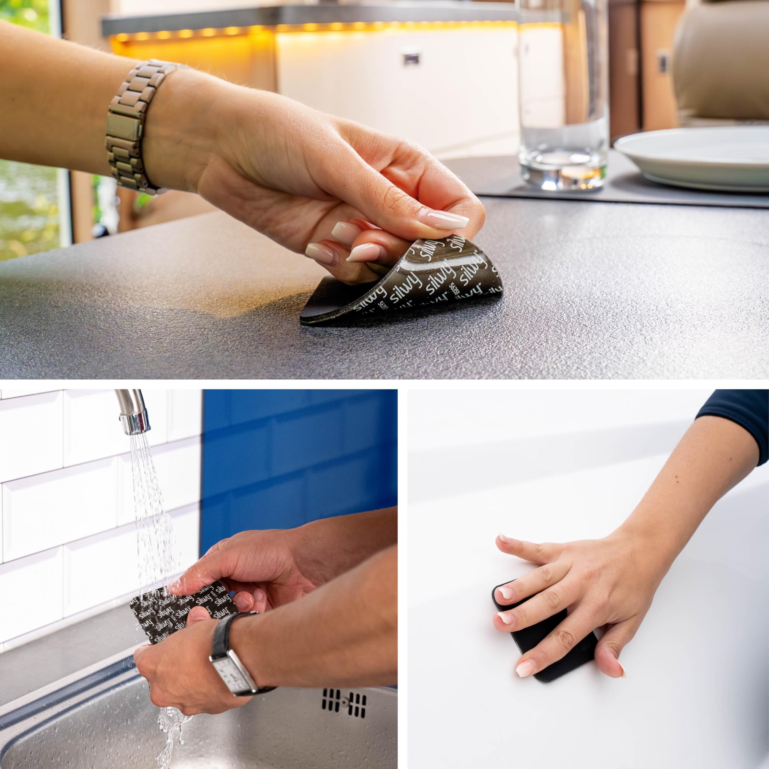 silwy® Magnet-Kristallgläser LONGDRINK 4er Set inkl. vier wiederverwendbaren Metall-Nano-Gel-Pads - rutschfeste Magnetgläser für Camping, Caravaning und Boating