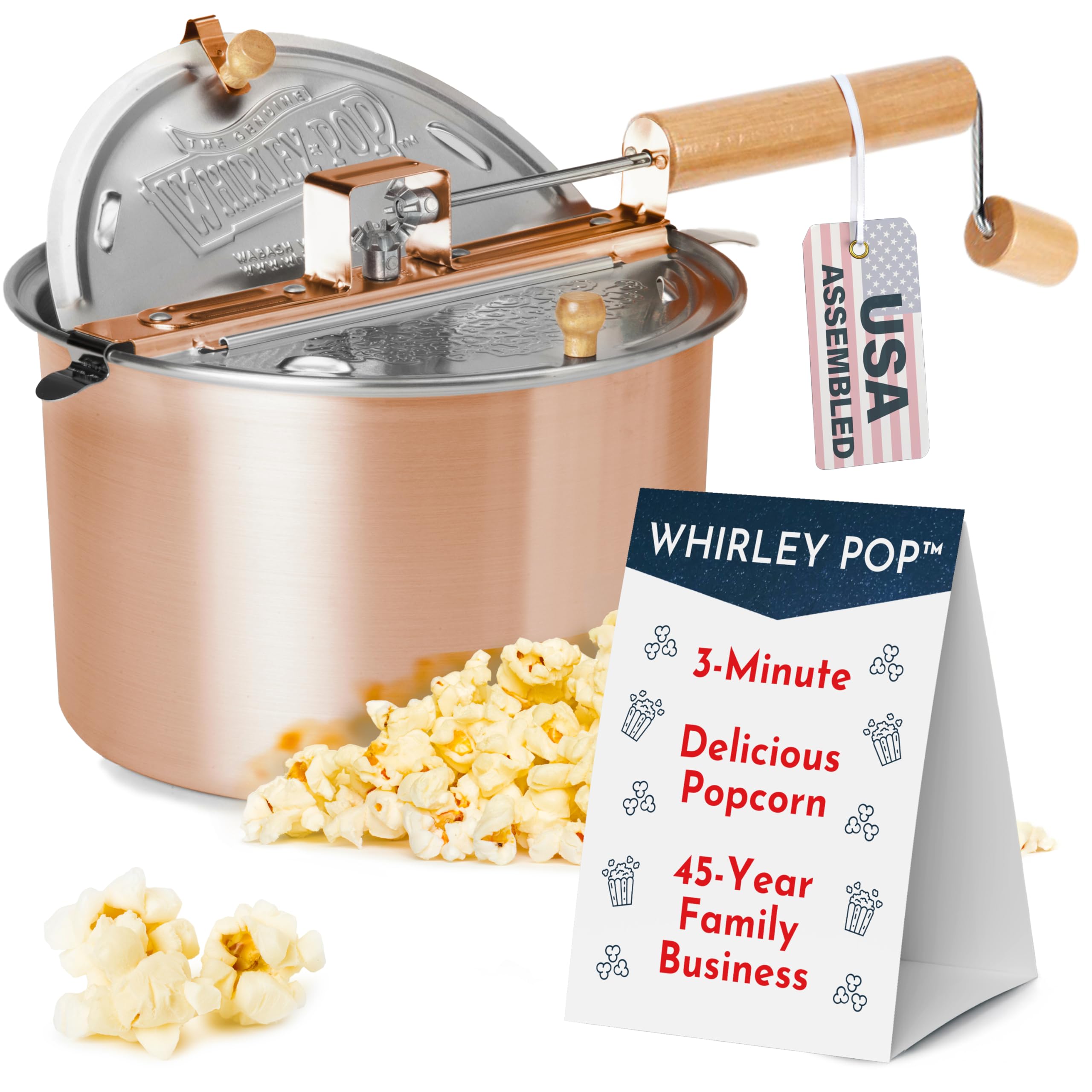 Original Whirley Popcorn-Maker – Wabash Valley Farms Popcorn-Popper, 6 Quart Popcorn-Popper, Edelstahl mit Metallzahnrädern, Familienfilmabend (Kupfer)