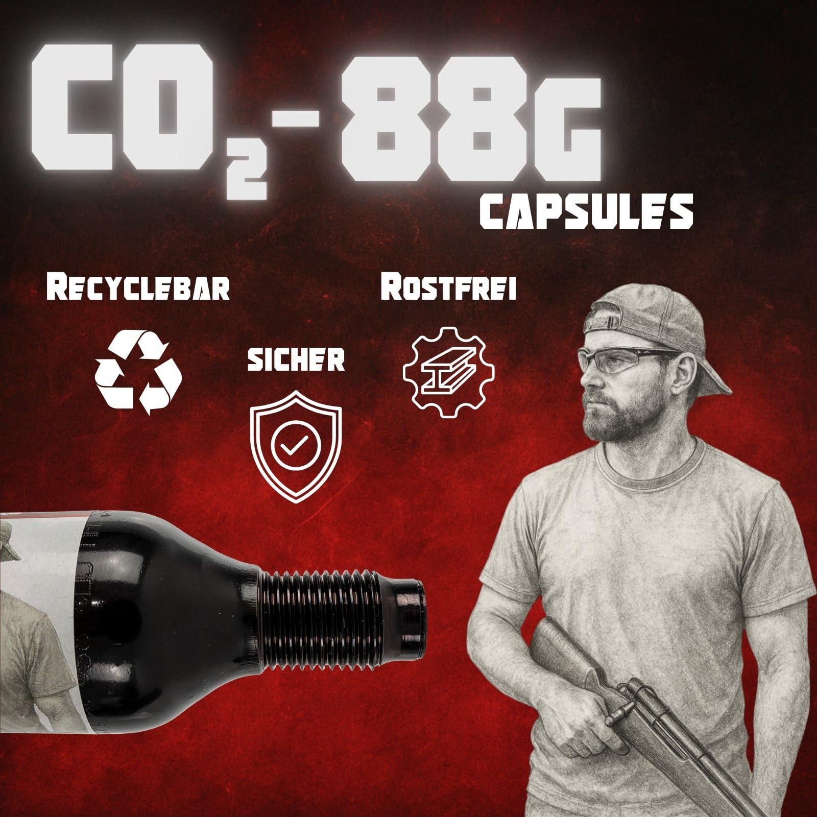 OpTacs 88g CO2 Kapsel 10er Set – CO₂-Kartusche für Luftdruckwaffen, Airsoft, Paintball – Gewinde M16x1,5 – langanhaltend & präzise