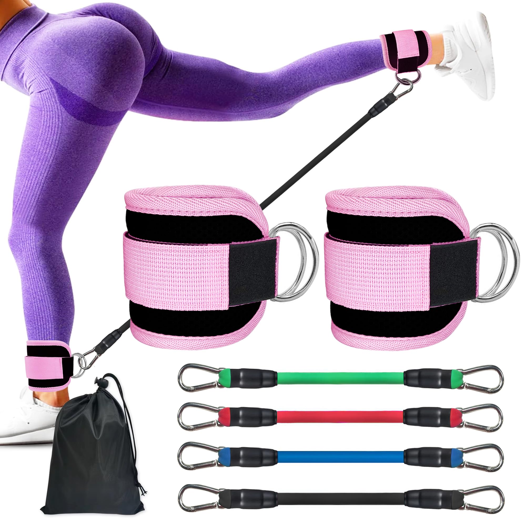 Fitness Ankle Straps for Cable Machine Kickbacks Glute Workouts Lower Body Exercises Adjustable Leg Straps with Neoprene Padding