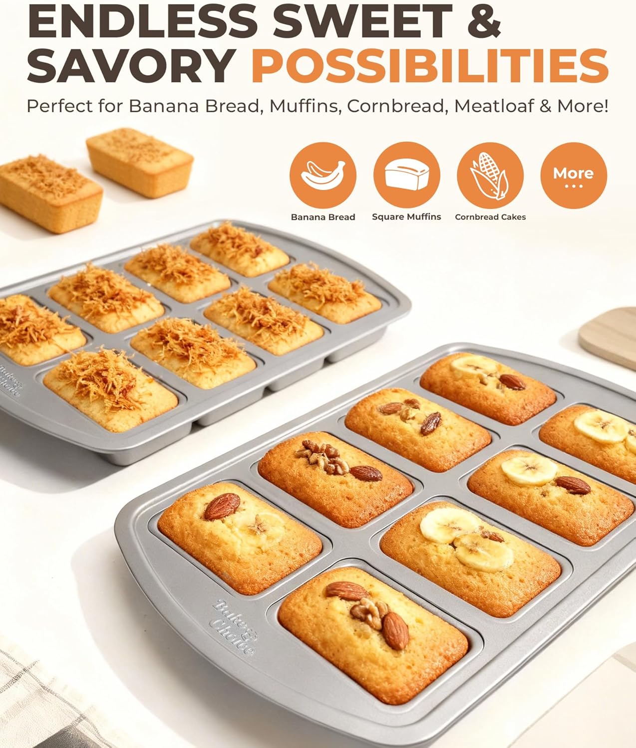 Mini Loaf Pan, 8-Cavity Non-Stick Carbon Steel Baking Pans Set for Banana Bread, Cornbread, Cheesecake, Muffins, Pound Cake, Small Meatloaf, Bread Pan - Image 2