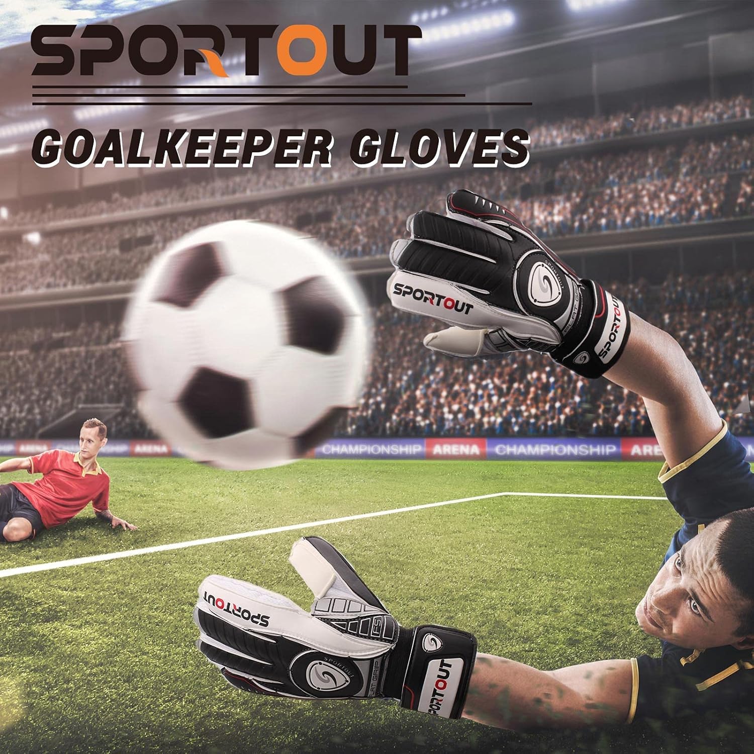 Sportout Goalkeeper Gloves with Fingersave, Breathable Soccer Goalie Gloves, 4mm Latex, for Kids, Youth and Adult