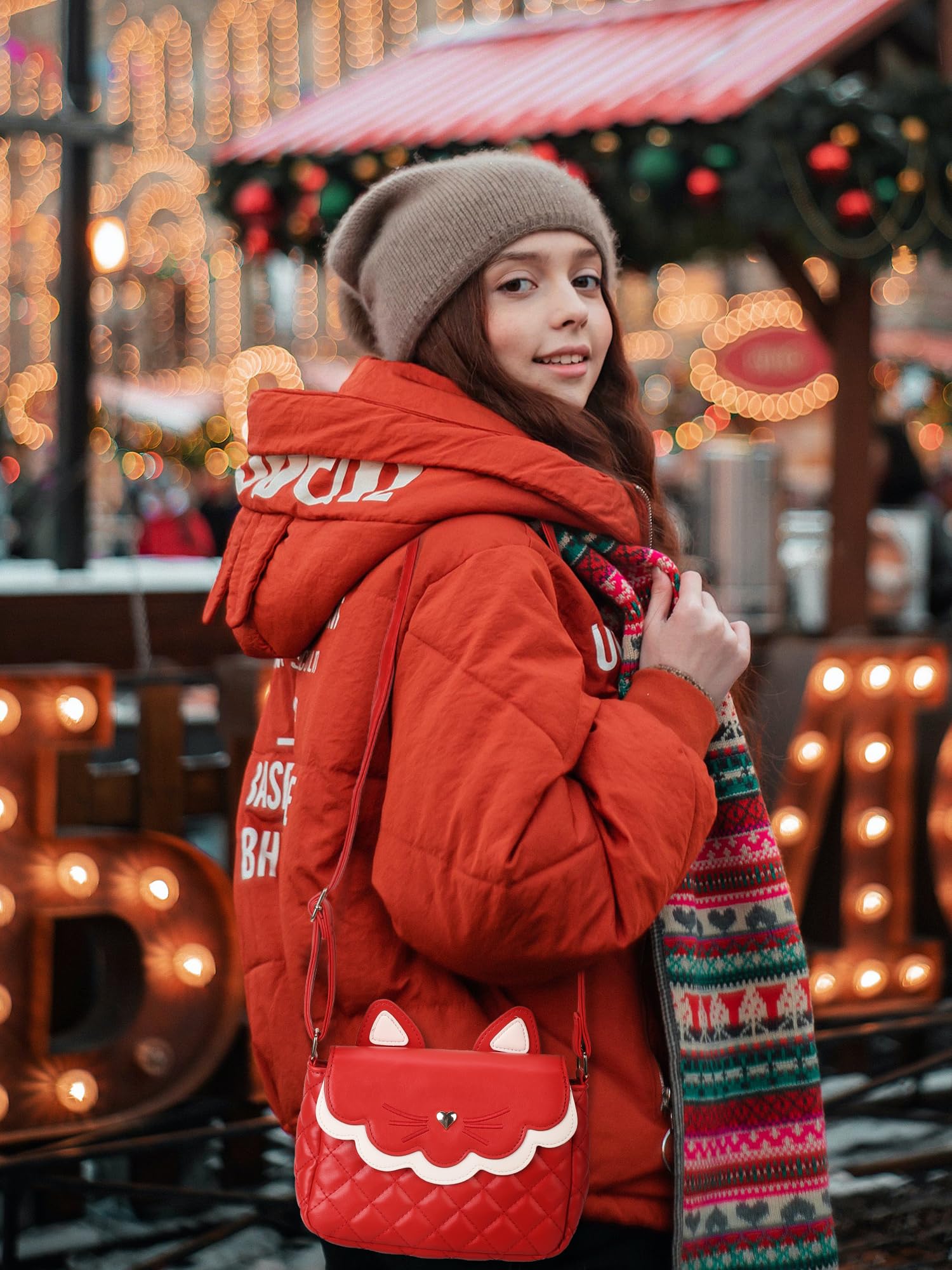 Gladdon Borsa a Tracolla per Ragazze Mini Borsa a Tracolla Borsa per orecchie di gatto Cute Princess Bag Borsa in pelle pura come regalo per ragazze, ragazzi e adolescenti Design originale(Rosso)