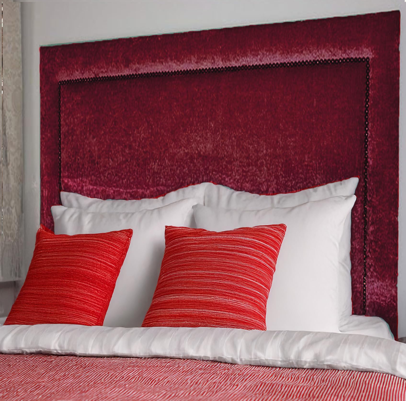 LUXURY STUDDED BED HEADBOARD IN SOFT PLUSH FABRIC 30" TALL - BEAUTIFUL DESIGNER BED HEADBOARD 3FT, 4FT, 4FT6, 5FT, 6FT (MAROON, 4FT6 DOUBLE SIZE) — image 1
