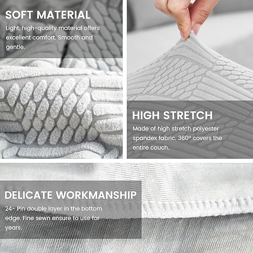 Miniatura 3 de OKYUK Funda para sofá modular en forma de L 2023, 2 fundas de sofá de alta elasticidad de 3 + 3 asientos + 2 fundas de almohada gratis, protector