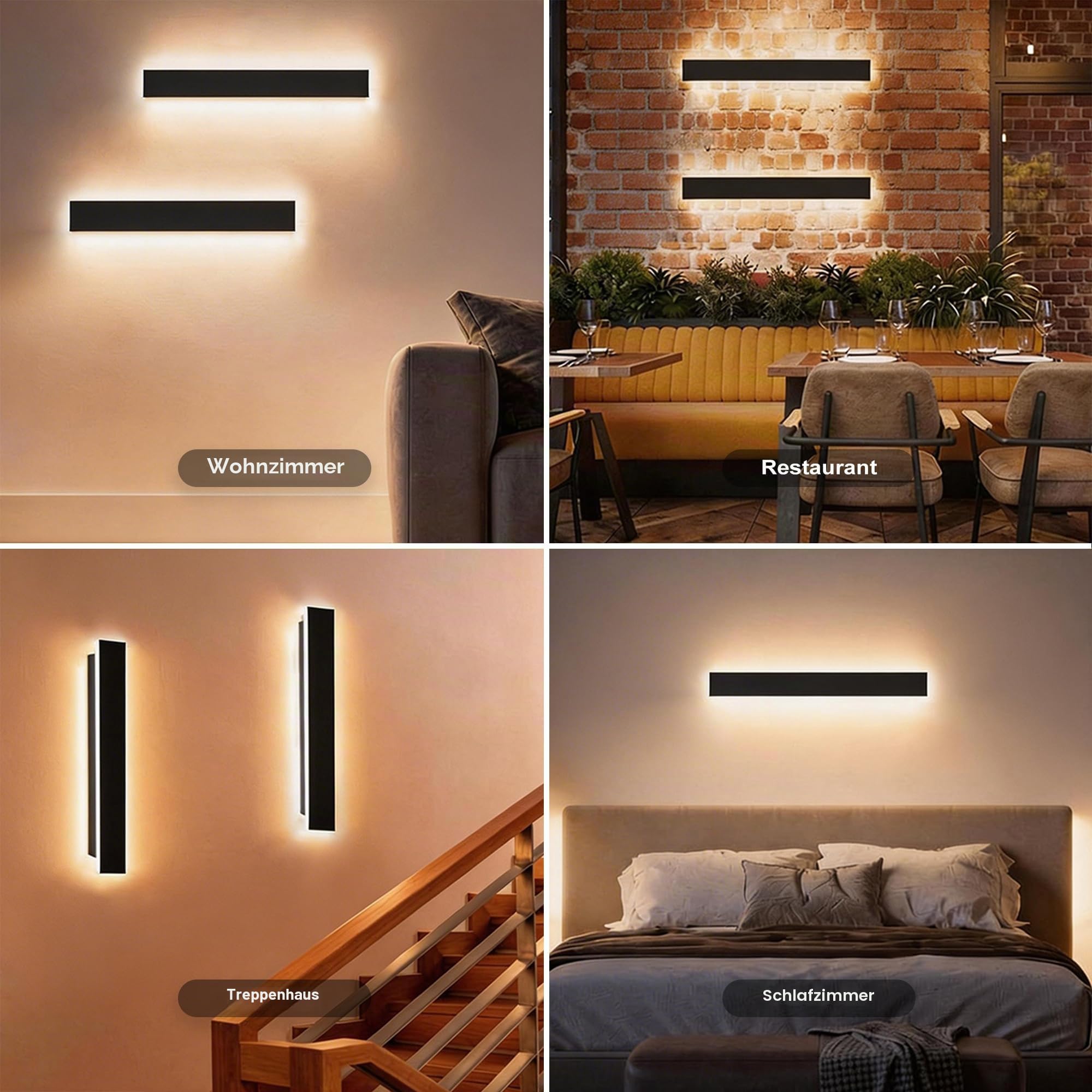 auralab 60cm Lange Wandleuchte Außen, IP65 Wasserdicht Edelstahl LED aussenleuchte, 3000K Moderne LED Außenwandleuchte für Pool, Wohnzimmer und Eingang, Schwarz