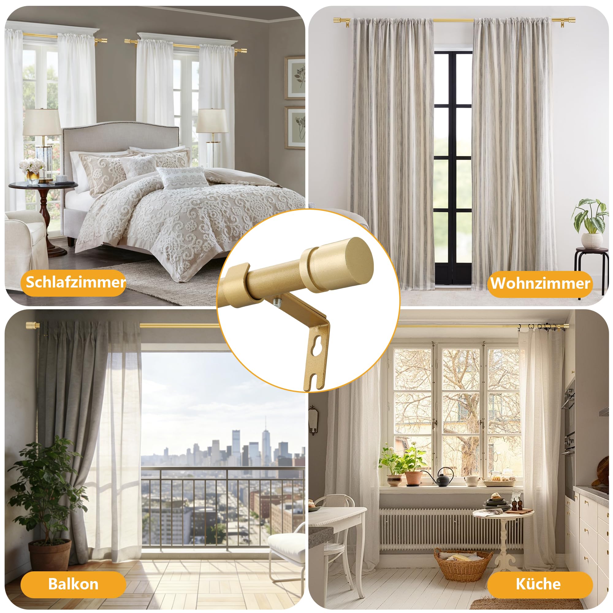 Asta per tende allungabile da 16 mm, asta per tende dorata con terminali e supporti, 63-183 cm, adatta per finestre e camera da letto