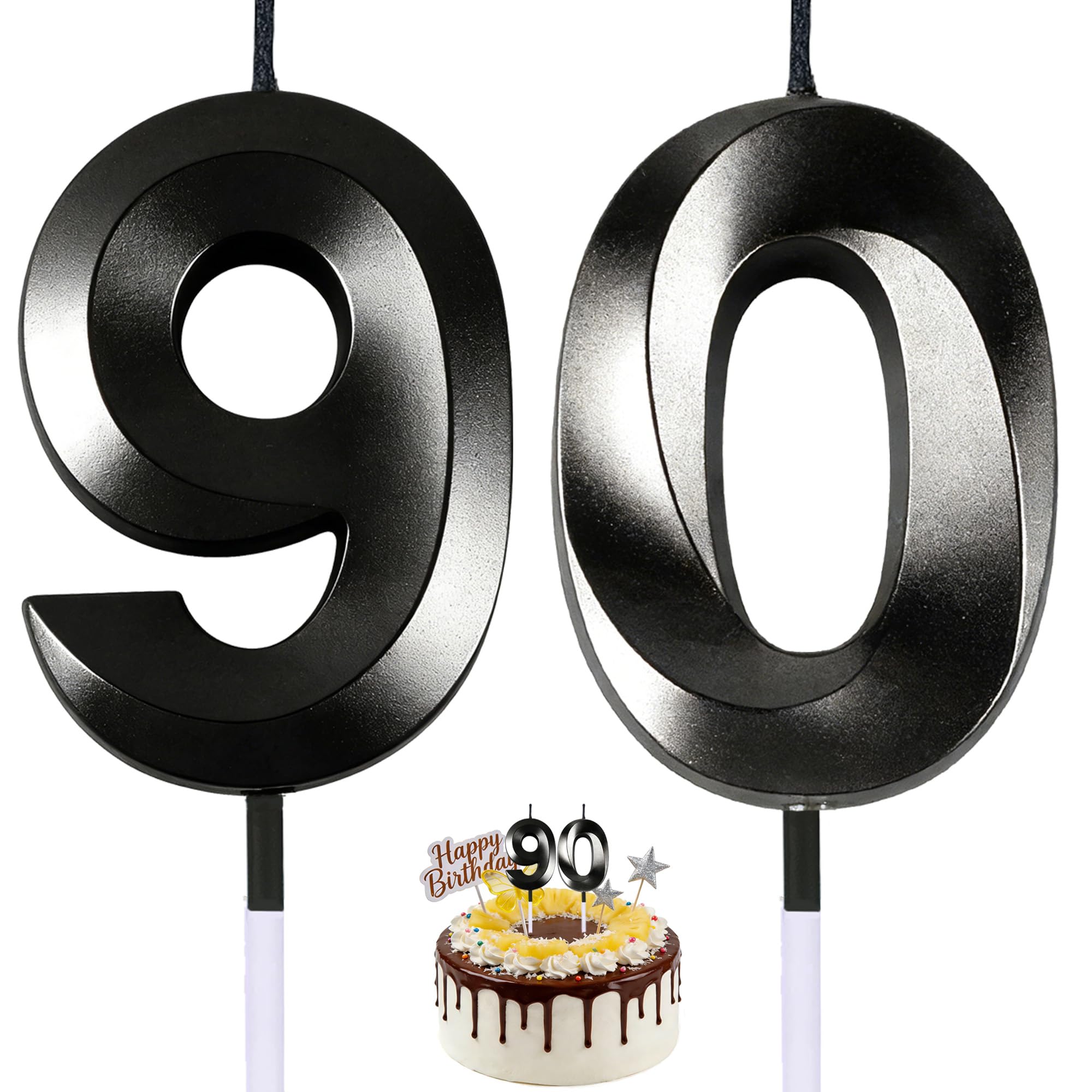 Moucoc Boys Black 90Th Birthday Candle, 3D Number 90 Cake Topper Decoration For & Girls - Versatile Party Supplies For Birthdays, Wedding Anniversaries, And Corporate Celebrations