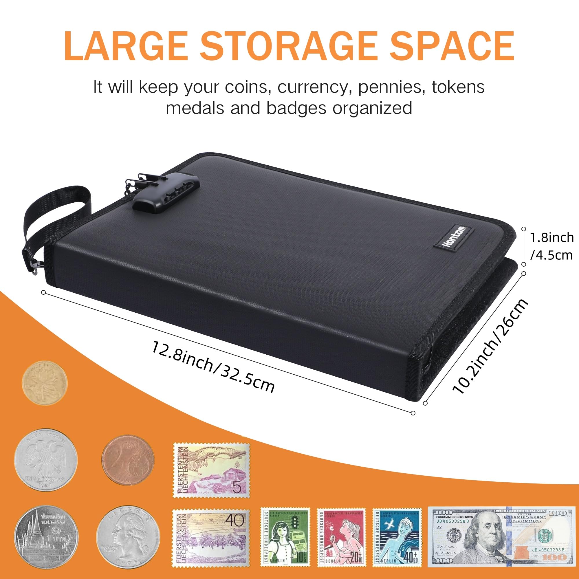 Hontom Coin Collection Album for Collectors with Lock 400 Pockets Fireproof Coin Holder Book & 36 Paper Currency Binder Sleeves - Image 4