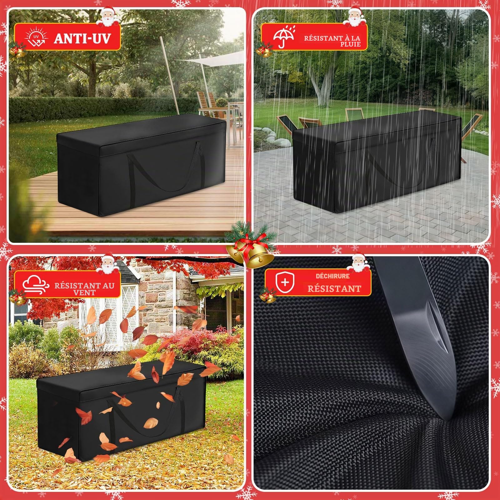 Sac de Rangement XXL pour Coussins de Jardin, Housse Imperméable et Anti-UV, avec Bandoulière, Protection pour Meubles, Polster, Kissen Extérieur, Sapin de Noël (Noir, 200x60x75cm)