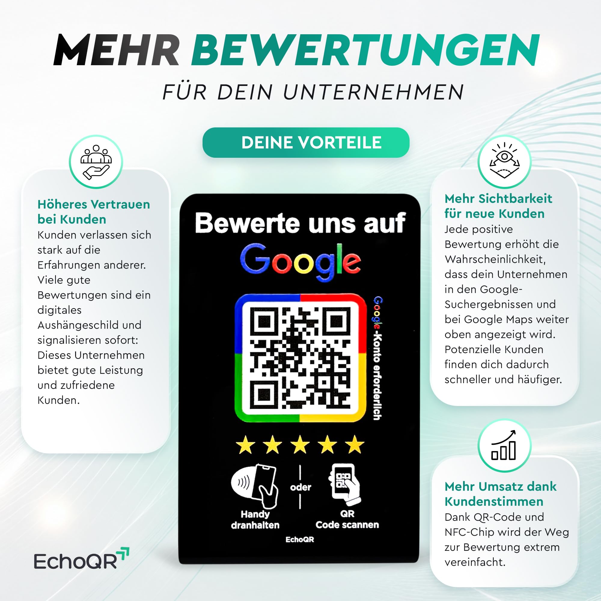 Google Bewertung Aufsteller mit NFC & QR-Code für mehr Kundenbewertungen (Schwarz)