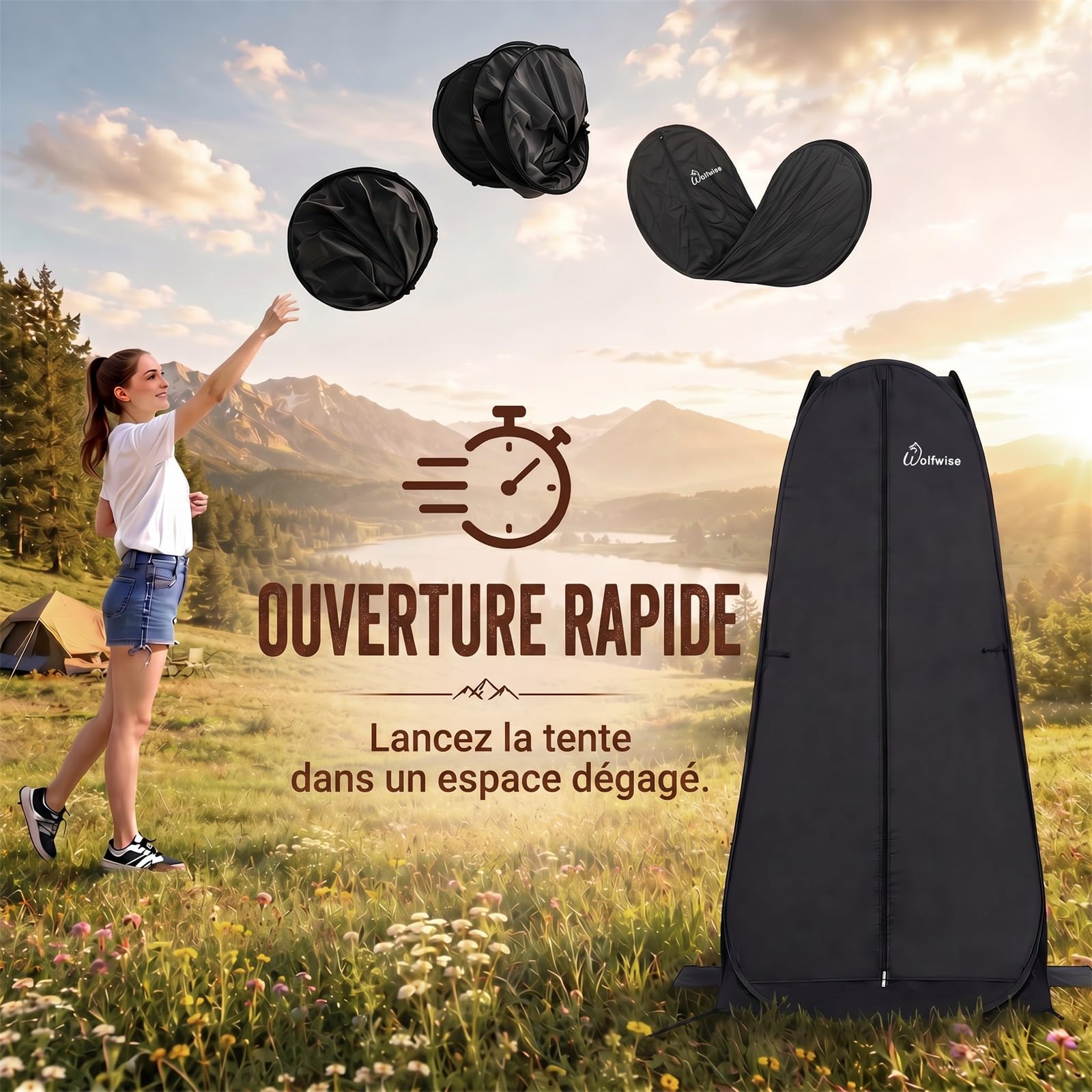 WolfWise Tente de Douche Pop Up Toilette Cabinet de Changement Camping Abri de Plein Air Vestiaire Extérieure Intérieure Portable, Largeur 39" (98 cm), Hauteur 69" (175 cm), Noir