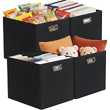 Posprica 3X Thicker Collapsible Storage Bins,1315x13 Foldable Storage Cube Boxes Fabric Drawer for Closet Shelf Cabinet Bookcase, set of 4 Pure Black