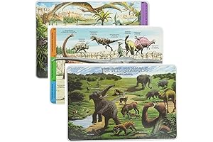 Placemats for Kids, Dinosaur Placemats for Toddlers, Non-Slip Washable Educational Dino Adventure Placemats Set