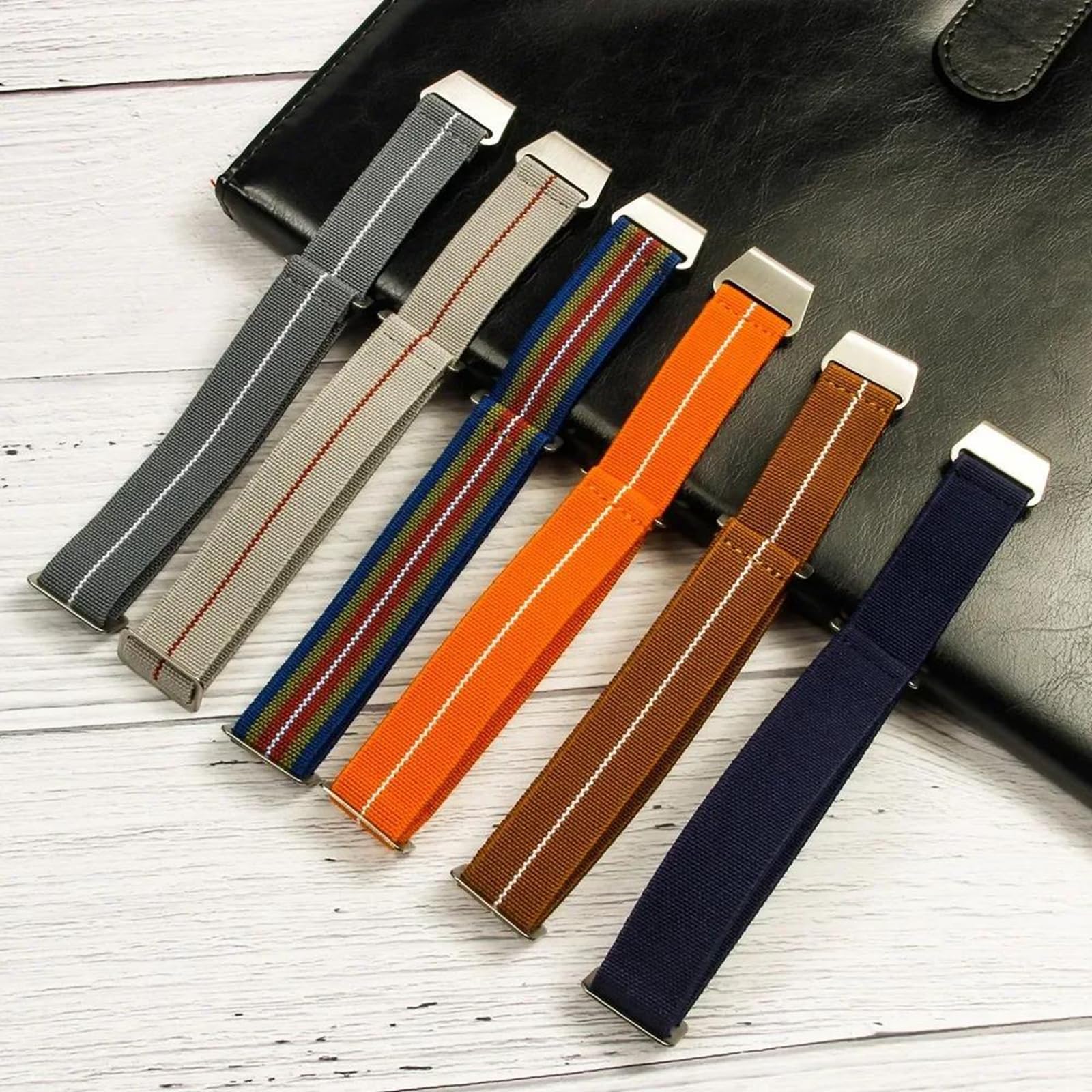 Cinturino in Tessuto 18-22mm Cinturino in Nylon Elastico, Black Orange, 22mm Rose Gold Buckle